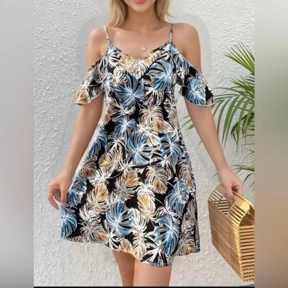 Tropical Breeze Cold Shoulder Dress - Picture 1 of 2